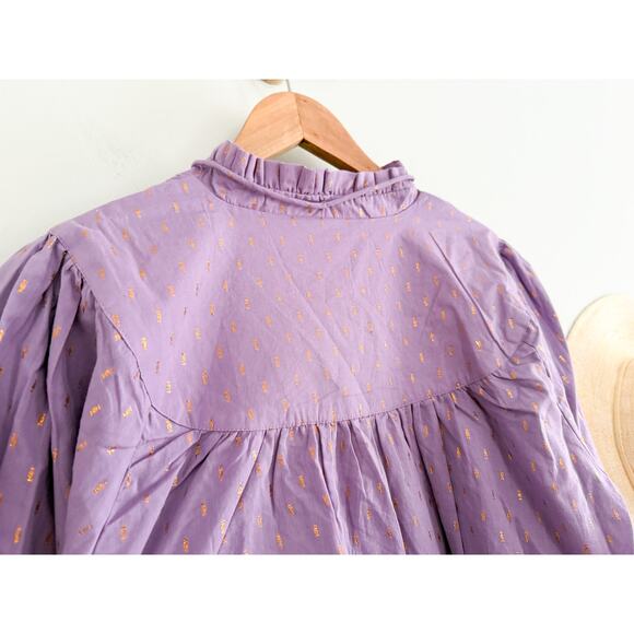 Emerson Fry India Collection | Emmaline Blouse Lavendula Gold Dot Lurex | Sz M - Picture 7 of 9